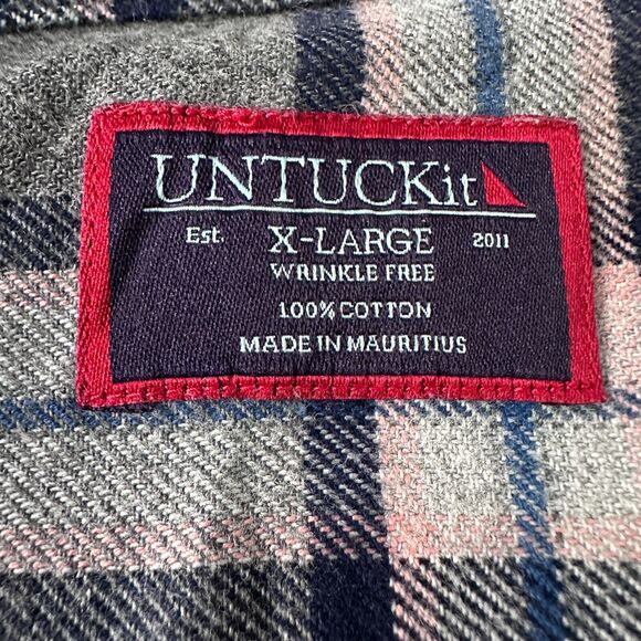 Untuckit Flannel Shirt Men’s XL Gray Blue Pink Long Sleeve Button Up 100% Cotton - Picture 6 of 9